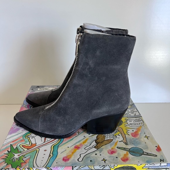 Jeffrey Campbell Women’s Sullivan Dark Grey Oiled Suede Zip Up Booties - Picture 4 of 8